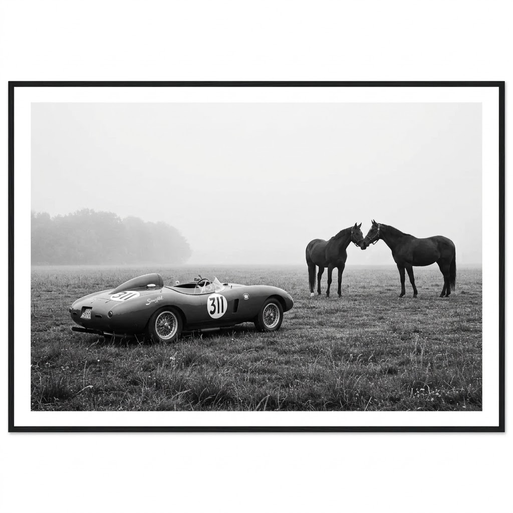 Black and white vintage automotive photography print